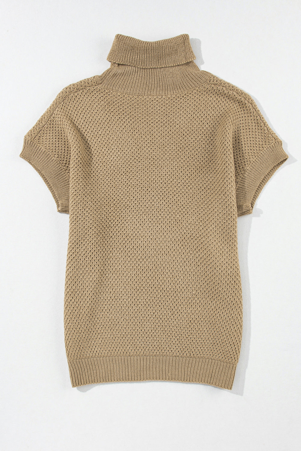 Strukturierter Rollkragenpullover mit kurzen Ärmeln in Hellkhaki
