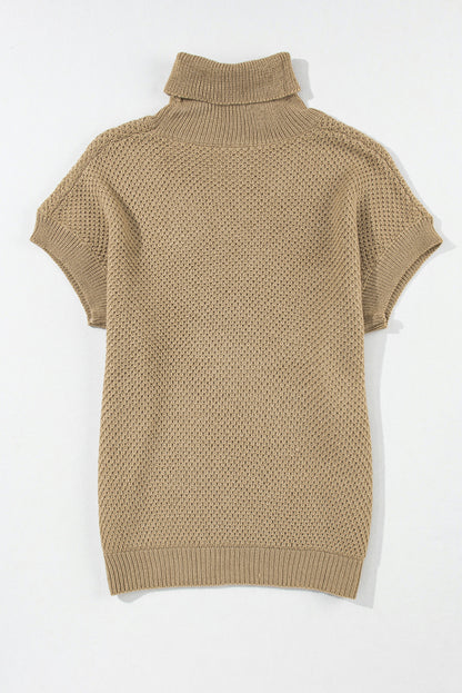 Strukturierter Rollkragenpullover mit kurzen Ärmeln in Hellkhaki