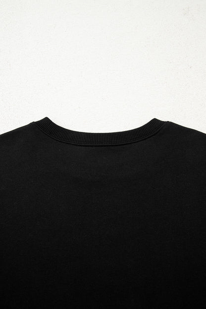 Black Varsity Striped Sleeve Drop Shoulder Sweatshirt and Short Set