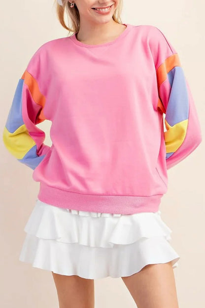 Pinkes French-Terry-Oberteil mit Farbblockdesign und Candy-Muster