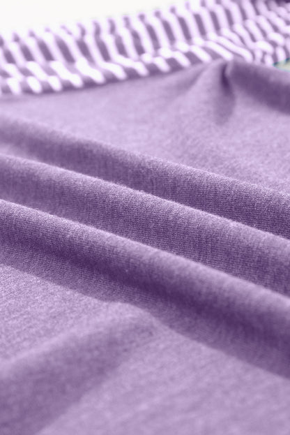 Tillandsia Purple Contrast Print Striped Raglan Long Sleeve Loose Top
