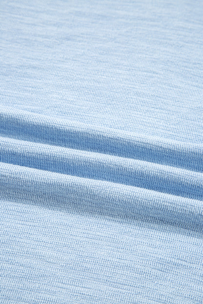 Beau Blue Solid Color Batwing Long Sleeve Top