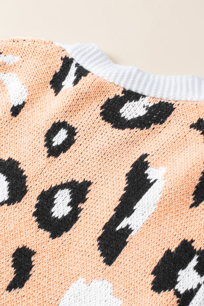 Brown Leopard Striped Mixed Print Open Front Cardigan