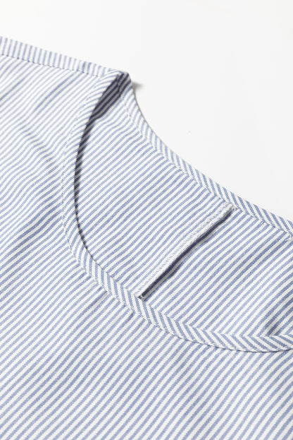 Sky Blue Stripe Patchwork Crossed Lace Detail Bracelet Sleeve Maxi Dress