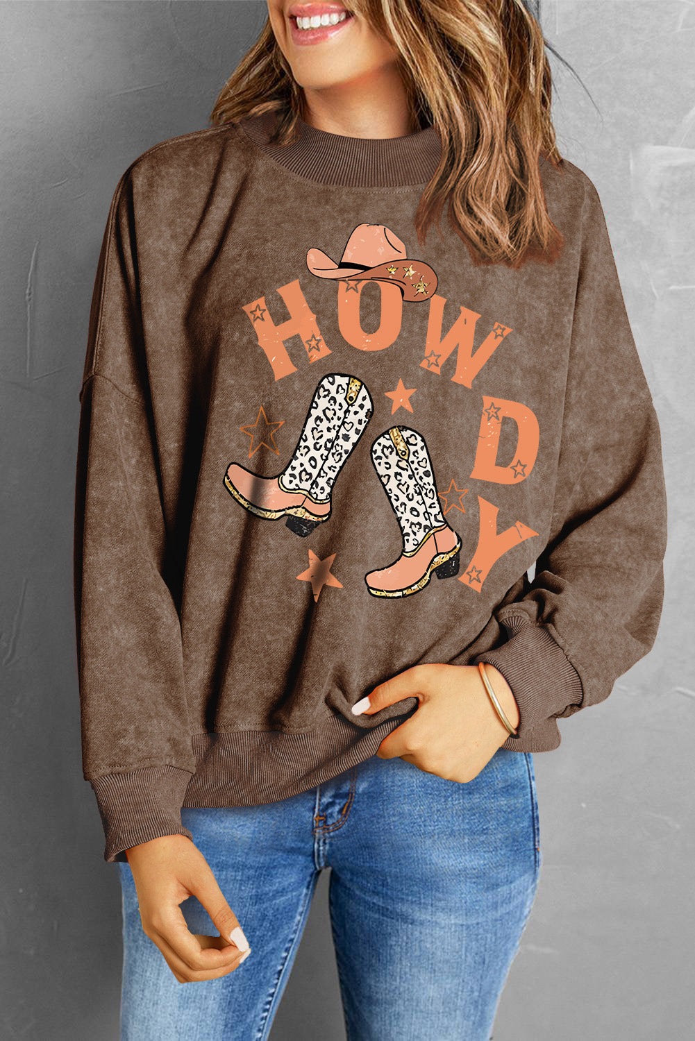 Braunes HOWDY Western Fashion Grafik-Sweatshirt