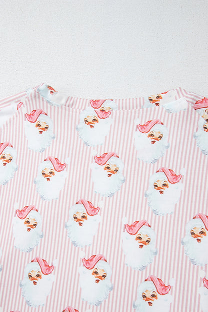 Rosa, locker geschnittenes, zweiteiliges Lounge-Set mit gestreiftem Weihnachtsmann-Print