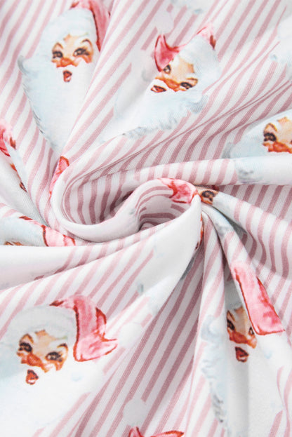 Rosa, locker geschnittenes, zweiteiliges Lounge-Set mit gestreiftem Weihnachtsmann-Print