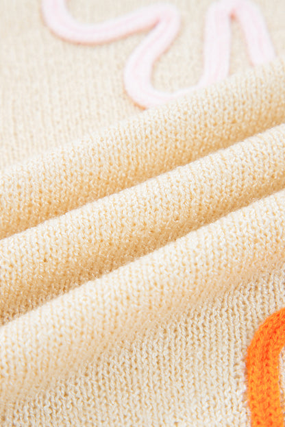 Jet Stream Contrast Flower Detail Colorblock Cuffed Loose Sweater