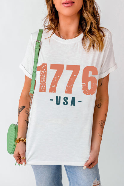 Weißes T-Shirt mit USA-Vintage-Grafik von 1776