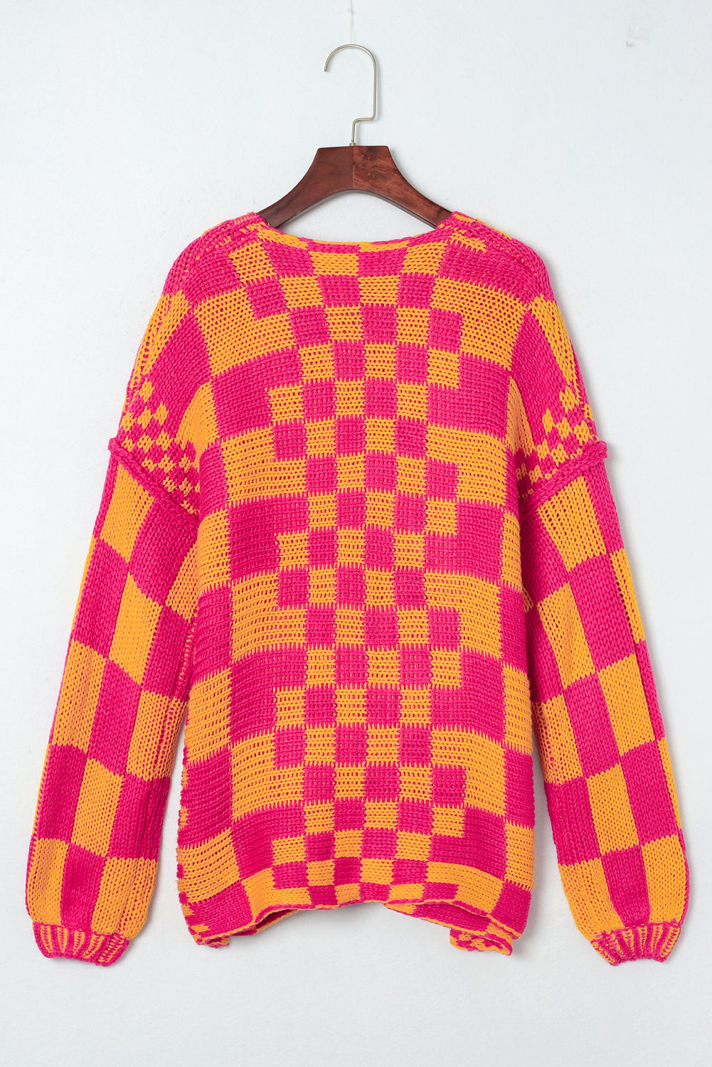 Mehrfarbige Strickjacke mit offenem Vorderteil und gemischtem Karomuster