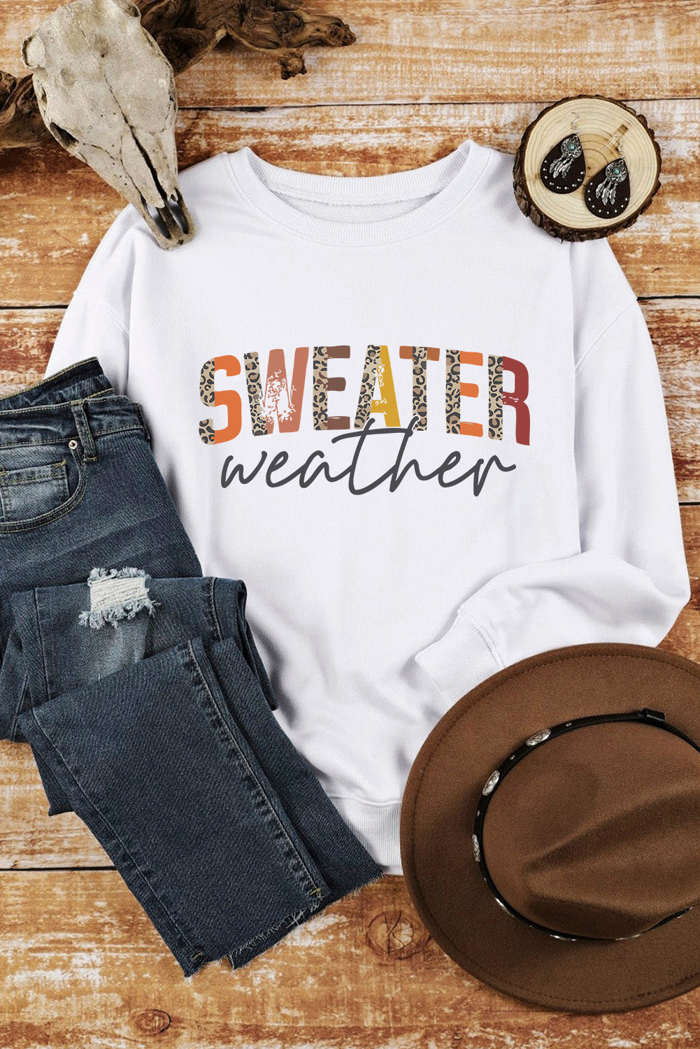 Weißes Sweatshirt mit Monogramm „Weather“