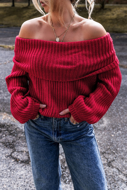 Racing Red Off-Shoulder Strickpullover