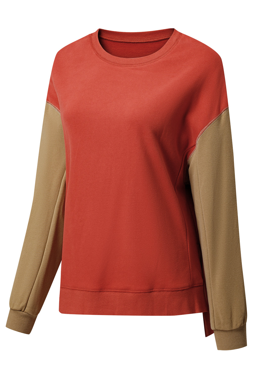 Gold Flame Zweifarbiges Patchwork-Pullover-Sweatshirt mit überschnittener Schulter