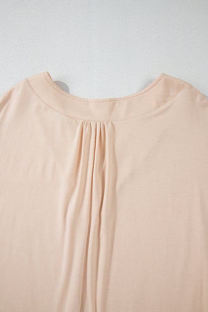 Jet Stream – Lockere Bluse mit Palmenblättern und Punkten, Puffärmeln, Patchwork, V-Ausschnitt