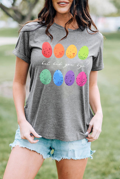 Graues T-Shirt mit Rundhalsausschnitt und Ostereier-Print