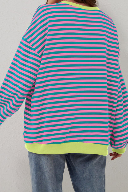 Übergroßes Pullover-Sweatshirt mit Kontrastbesatz und grünen Streifen