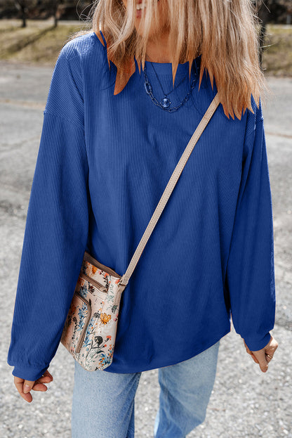 Dunkelblaues Oversize-Sweatshirt aus geripptem Cord