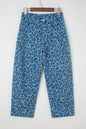 Sky Blue Leopard Print Straight Loose Jeans