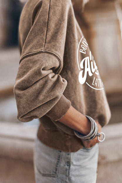 Braunes Sweatshirt mit lockerem, überschnittenen Schultern und Kürbis-Print im Herbststil