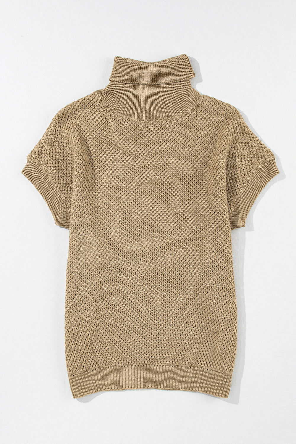 Strukturierter Rollkragenpullover mit kurzen Ärmeln in Hellkhaki