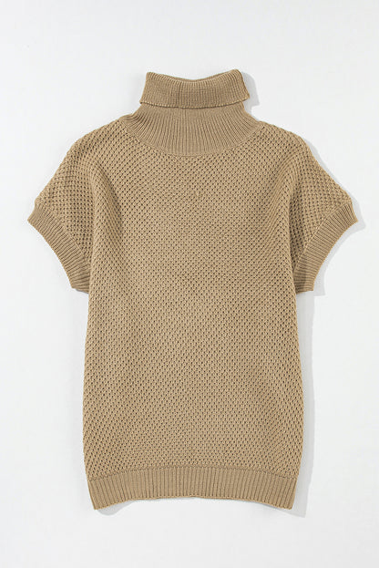 Strukturierter Rollkragenpullover mit kurzen Ärmeln in Hellkhaki