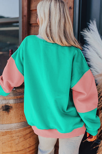 Sweatshirt mit überschnittener Schulter und Patchwork-Muster im Farbblockdesign von Blossom