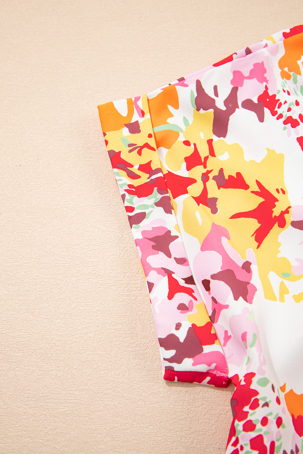 White Boho Floral Print V Neck Short Sleeves Top