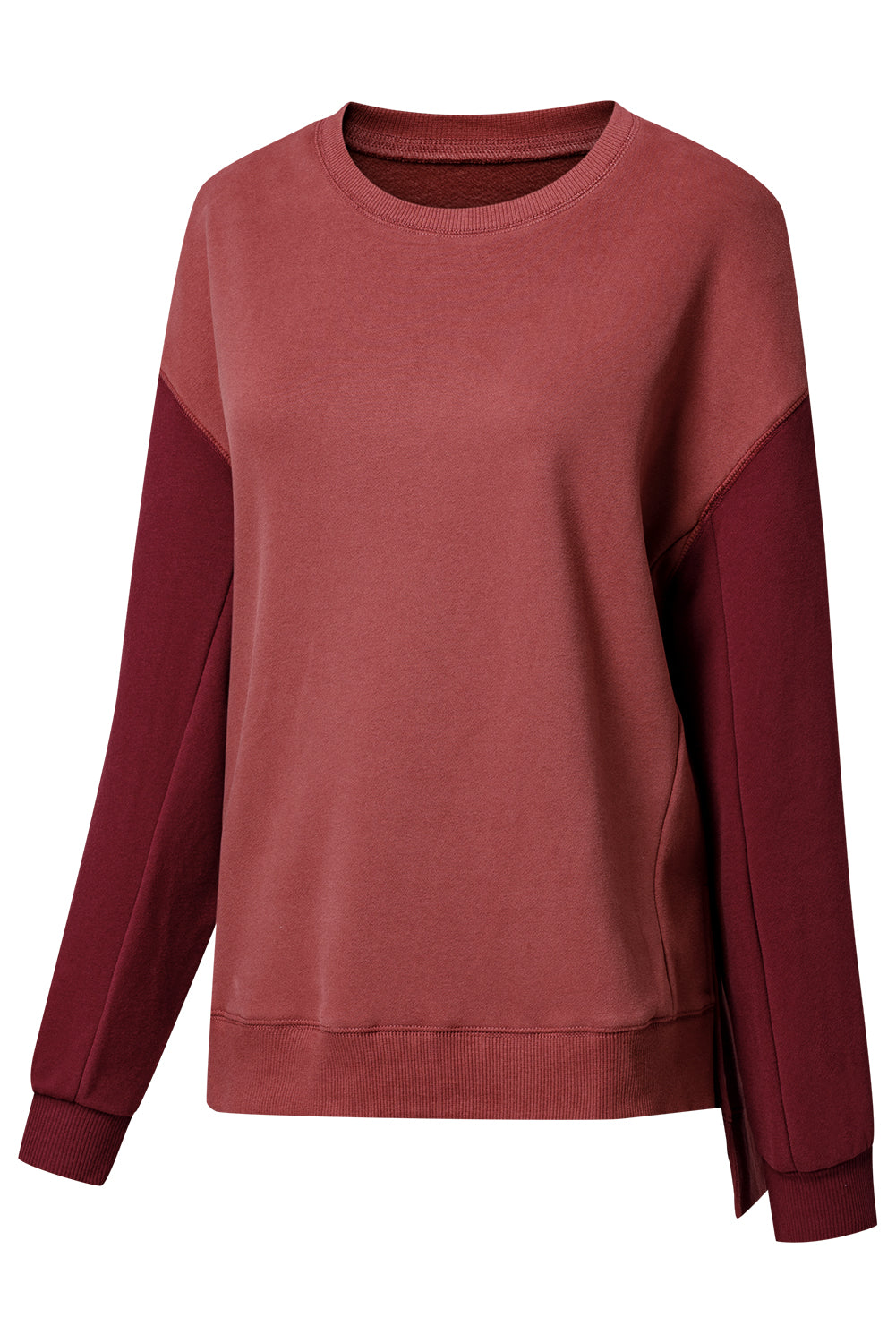 Mineralrotes zweifarbiges Patchwork-Pullover-Sweatshirt mit überschnittener Schulter