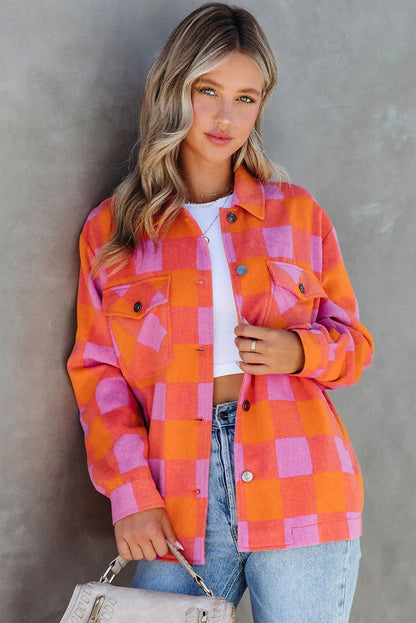 Orange karierte Jacke mit Brusttaschen und Umlegekragen