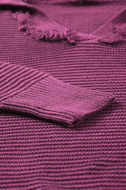 Gerippter Kapuzenpullover mit V-Ausschnitt und überschnittenen Schultern