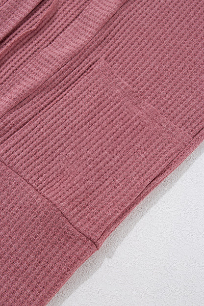 Mineralrote, einfarbige Strickjacke mit Waffelstrick und Tasche