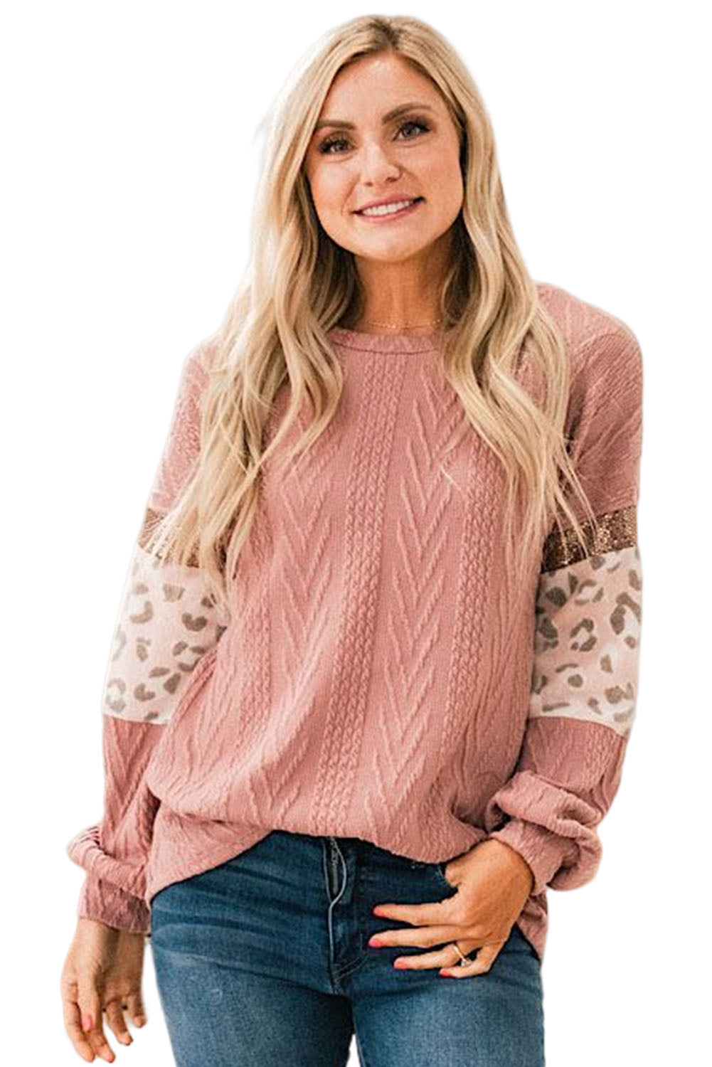 Rosa Strickoberteil mit Leopardenmuster und Pailletten