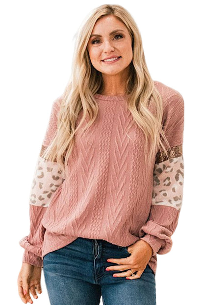 Rosa Strickoberteil mit Leopardenmuster und Pailletten