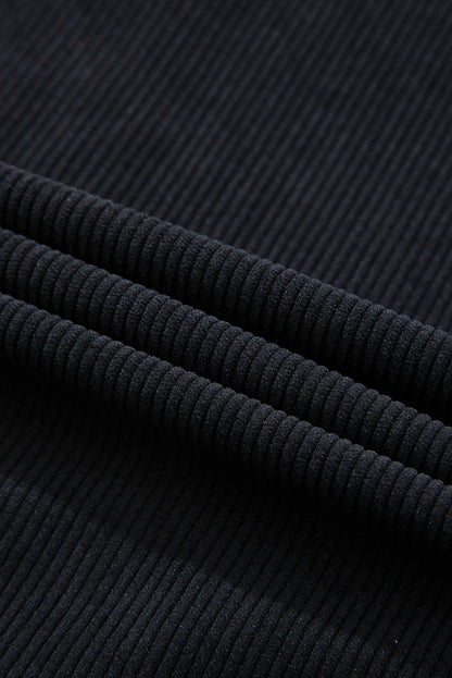 Schwarze Cordjacke mit Kapuze, Kordelzug und Taschen