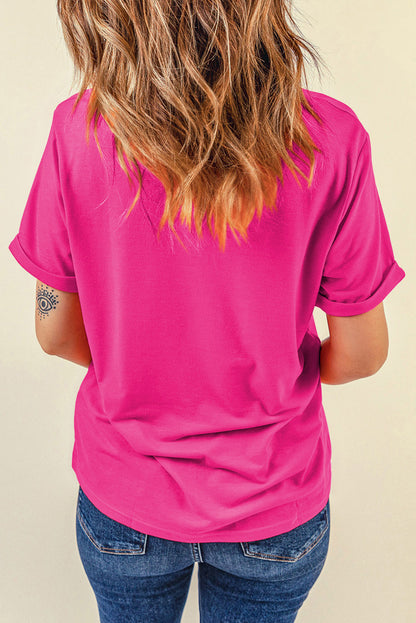 Rosarotes T-Shirt aus Baumwolle mit Baseball-Grafik und Pailletten