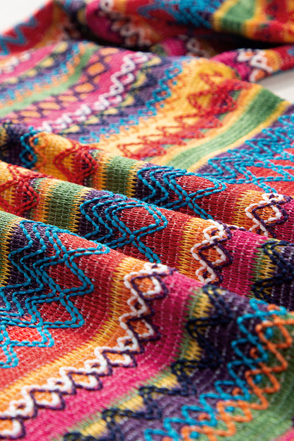 Rosarotes, mehrfarbiges, langärmliges Jacquard-T-Shirt mit geometrischem Muster