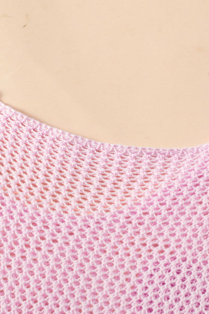 Hellrosa Strickpullover mit großer Blume und tief angesetzter Schulterpartie