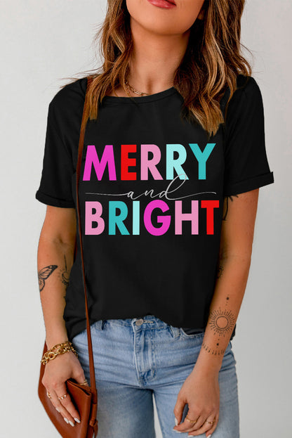 Schwarzes MERRY and BRIGHT T-Shirt mit Rundhalsausschnitt und Grafik