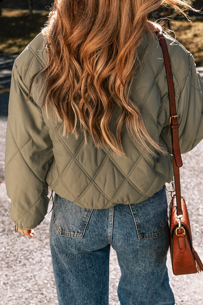 Jungle Green – Gesteppte Pufferjacke mit Teddykragen und Pattentaschen