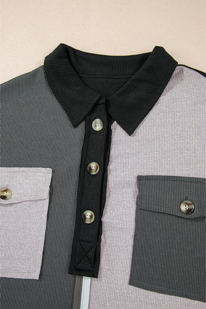 Graues Oversize-Sweatshirt mit geripptem Kragen und Farbblockdesign