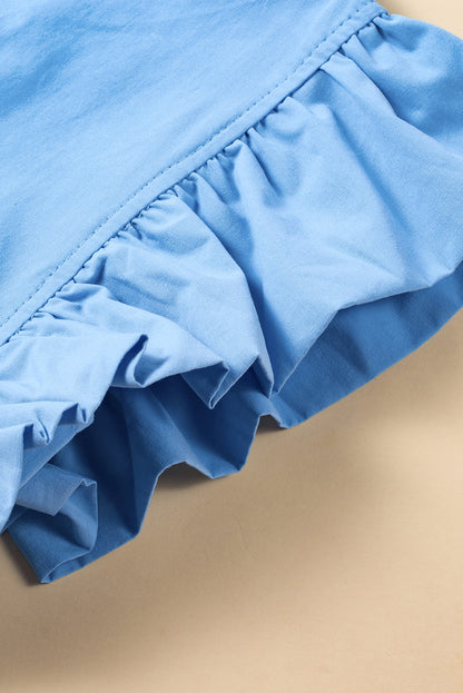 Beau Blue – Zickzack-Farbblockkleid mit Flatterärmeln, V-Ausschnitt und Stufendesign