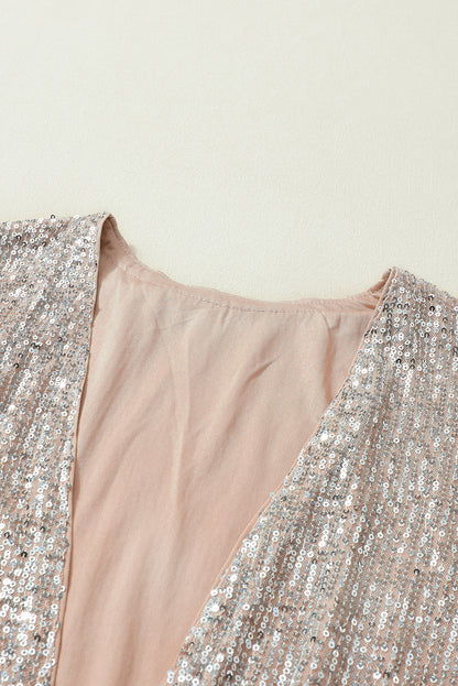 Aprikosenfarbener Kimono mit Pailletten und 3/4-Ärmeln und offener Vorderseite