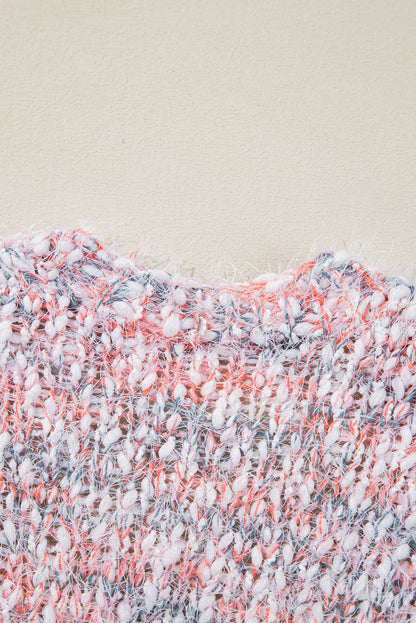 Rosa, mehrfarbige Strickjacke mit offener Vorderseite und Konfetti