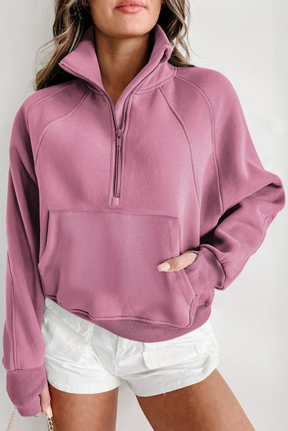 Sweatshirt mit Phalaenopsis-Fleecefutter und Reißverschluss, Stehkragen, Daumenlöchern an den Ärmeln
