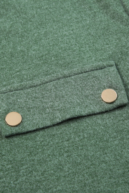 Nebelgrünes Henley-Oberteil mit Druckknöpfen und langen Ärmeln