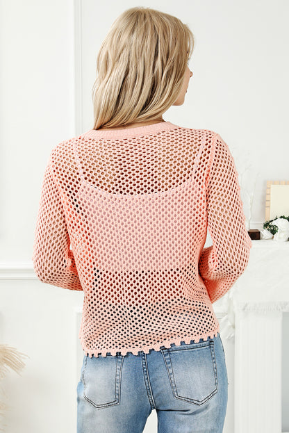 Rosa Strickpullover mit Glockenärmeln und Ösen