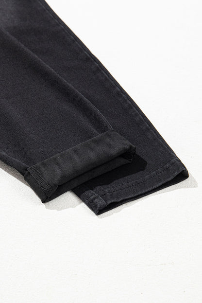Schwarze, dehnbare Jeggings mit gewölbter Taille und schmaler Passform