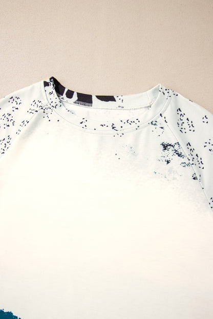 Blauer Tie Dye Kuh Farbblock Pullover