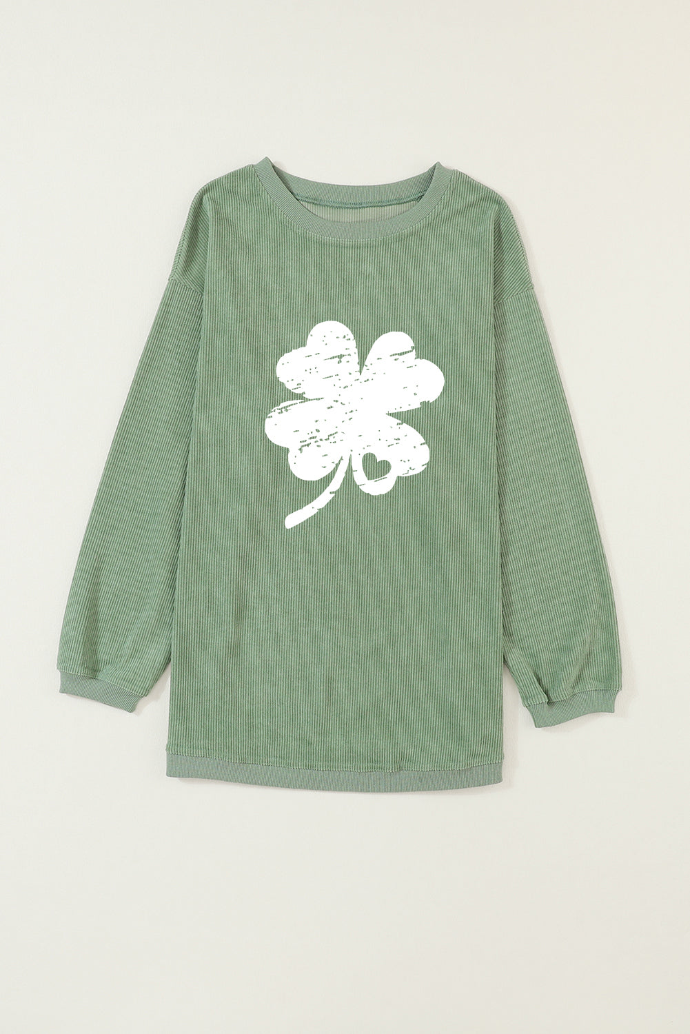 Grasgrünes Sweatshirt mit Kleeblatt-Print und St. Patricks-Motiv
