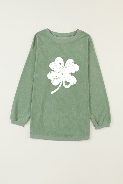 Grasgrünes Sweatshirt mit Kleeblatt-Print und St. Patricks-Motiv